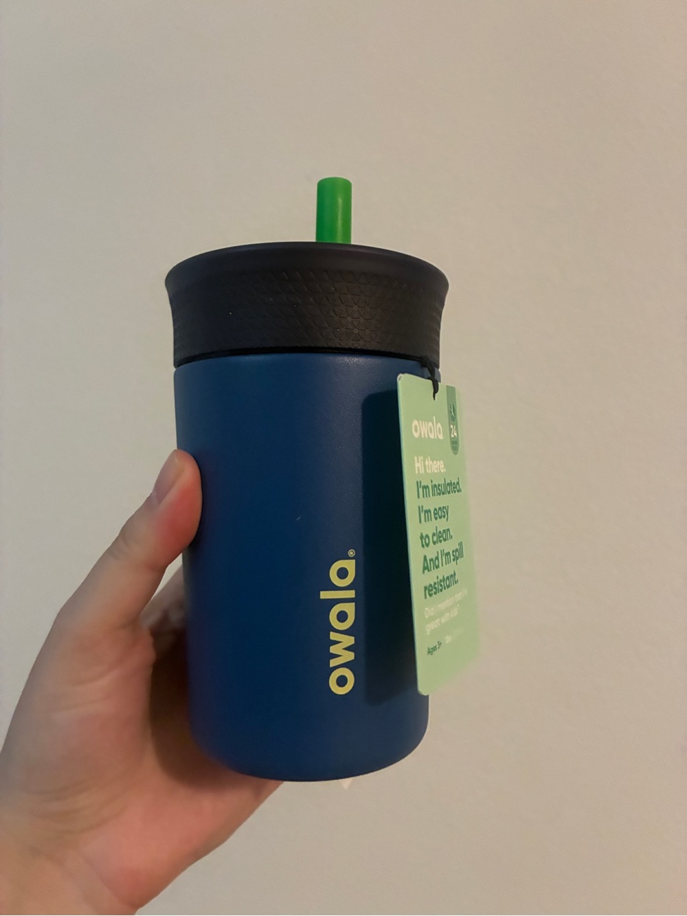 Owala Kids 12oz Insulated Stainless Steel Tumbler Blue Green Spill Resistant New